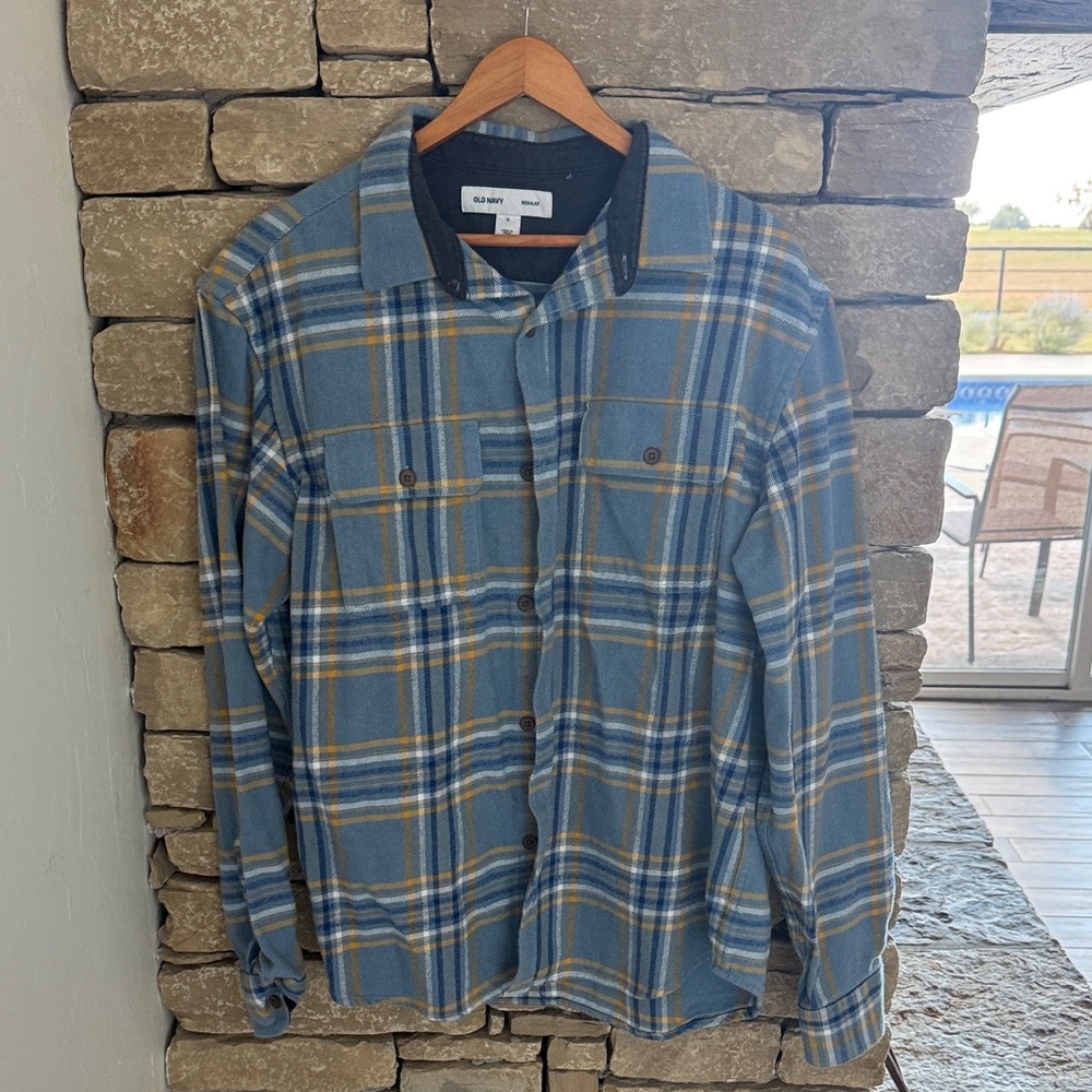 Old Navy Blue and Yellow Plaid Shirt